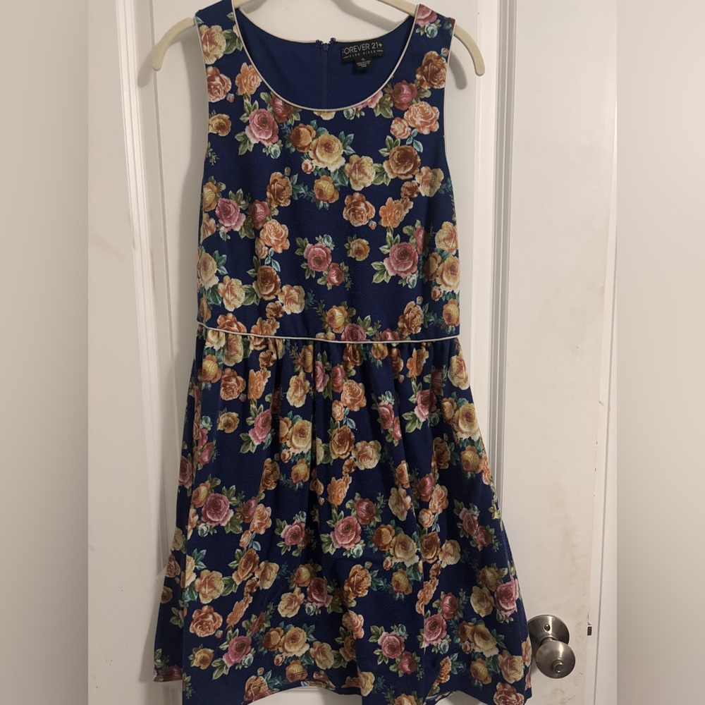 Navy Floral Fit & Flare Dress | Size XL